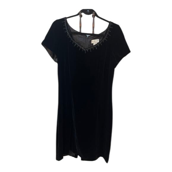 Liz Claiborne Black Velvet Rhinestone Cocktail Dress – Size 14 | Elegant V-Neck - Picture 1 of 11